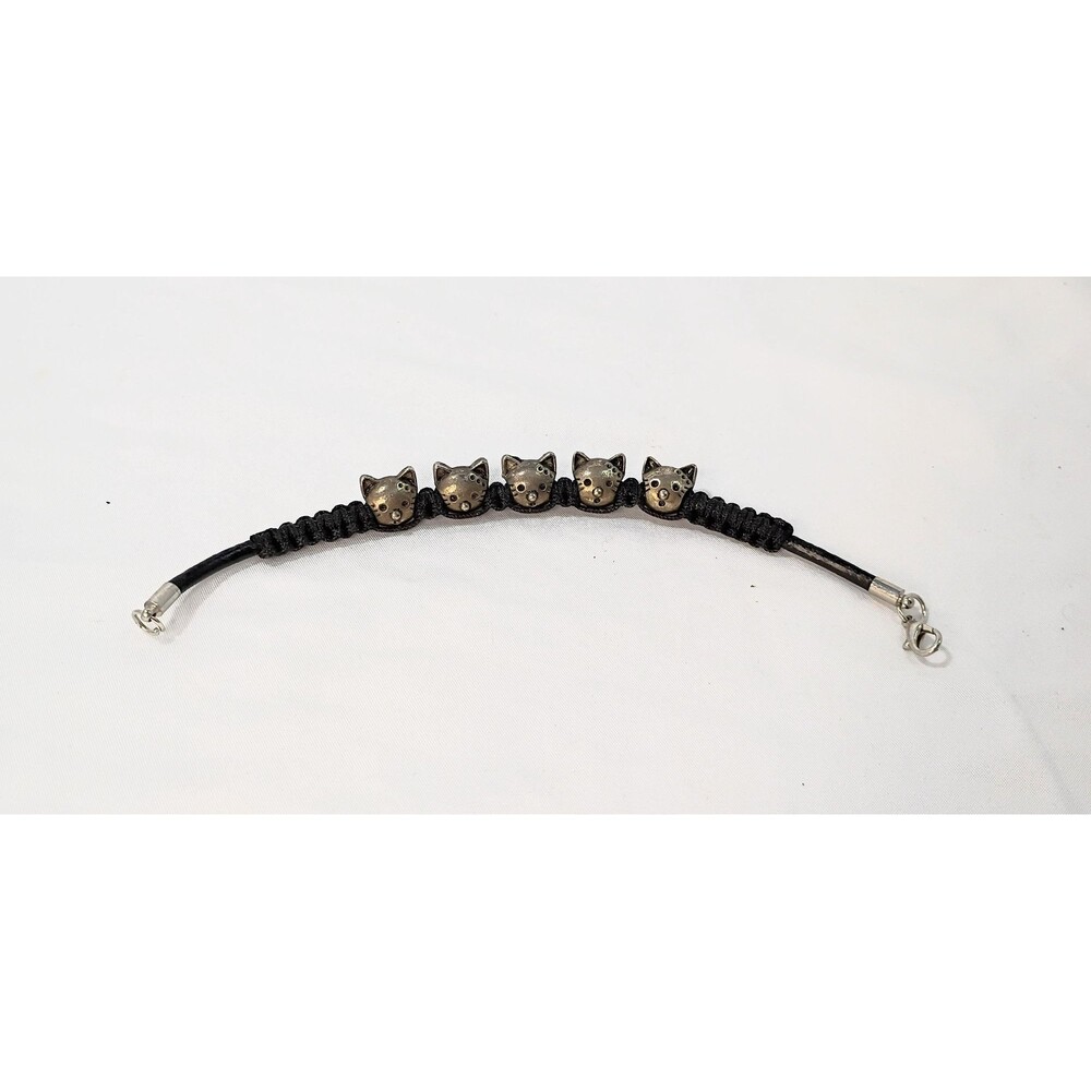 Metal Cat Beads on Braided Cord Bracelet